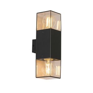 Vonkajšia nástenná lampa čierna s dymovým tienidlom 2-svetlo IP44 - Dánsko vyobraziť
