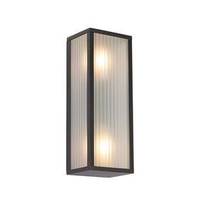 Vonkajšia nástenná lampa čierna s rebrovaným sklom IP44 - Charlois vyobraziť