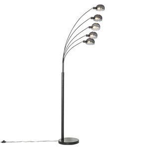 Dizajnová stojaca lampa čierna s dymovým sklom 5-svetlo - Sixties Marmo vyobraziť