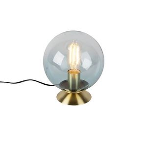 Art Deco stolná lampa mosadz s modrým sklom - Pallon vyobraziť