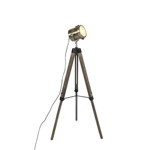 Priemyselná trojnohá stojaca lampa drevená so štúdiovým reflektorom - Braha vyobraziť