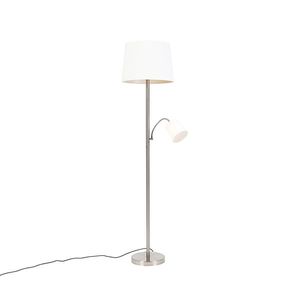 Klasická stojaca lampa oceľ s bielym tienidlom a lampou na čítanie - Retro vyobraziť