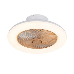 Stropný ventilátor biely s drevenou potlačou 55 cm vrátane LED stmievateľný s diaľkovým ovládaním - Clima vyobraziť
