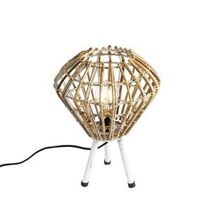 Rustikálna stolná lampa trojnožka bambus s bielou - Canna Diamond vyobraziť