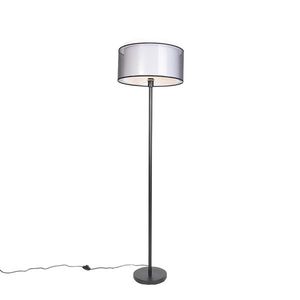 Dizajnová stojaca lampa čierna s čiernym a bielym tienidlom 47 cm - Simplo vyobraziť