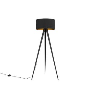 Stojaca lampa čierna s čiernym tienidlom a zlatým vnútrom - Ilse vyobraziť