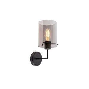 Dizajnová nástenná lampa čierna s dymovým sklom - Dome vyobraziť