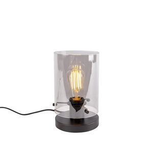 Dizajnová stolná lampa čierna s dymovým sklom - Dome vyobraziť