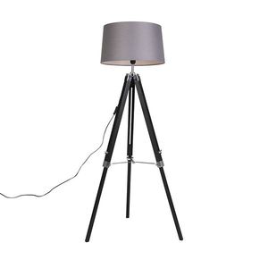 Stojaca lampa trojnožka čierna s tienidlom 45 cm ľanové tmavosivé vyobraziť