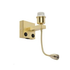 Art Deco nástenná lampa zlatá s USB a flexibilným ramenom - Brescia Combi vyobraziť