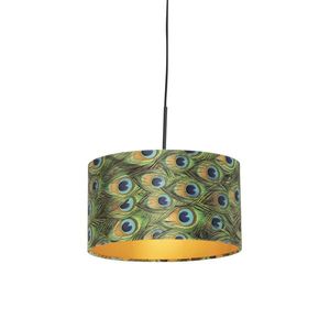 Závesné svietidlo s tienidlom z zamatu Peacock so zlatom 35 cm - Combi vyobraziť