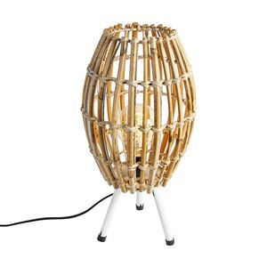 Rustikálna stolná lampa trojnožka bambus s bielou - Canna Capsule vyobraziť