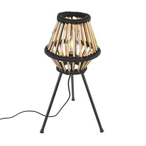 Rustikálna trojnohá stolová lampa bambusová s čiernou - Evalin vyobraziť