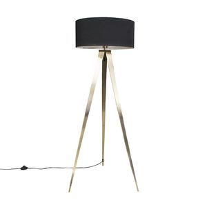 Moderná stojaca lampa mosadz s čiernym tienidlom - Ilse vyobraziť