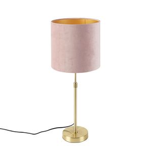 Stolná lampa zlatá/mosadzná s ružovým zamatovým tienidlom 25 cm - Parte vyobraziť