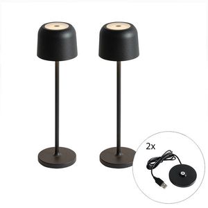Sada 2 stolových lamp húb čierna vrátane nabíjacej stanice - Raika vyobraziť