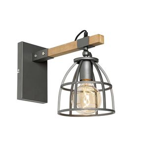 Priemyselná nástenná lampa tmavosivá s dreveným nastaviteľným - Arthur vyobraziť