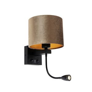 Nástenná lampa čierna s hnedým zamatovým tienidlom 18 cm - Brescia vyobraziť