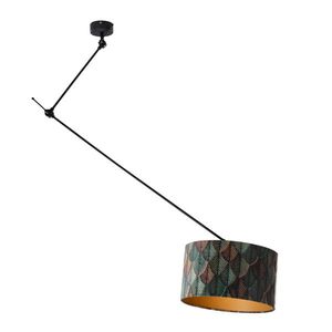 Závesná Lampa Čierna so Zamatovým Tienidlom s Dizajnom Listov a Zlatým Interiérom 40/40/40 - Blitz vyobraziť