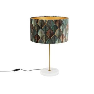 Mosadzná stolová lampa s velúrovým tienidlom s dizajnom listov a zlatým vnútorným priestorom - Kaso vyobraziť