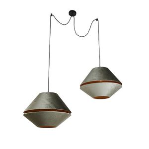 Závesná lampa čierna s dvojitým zamatovým tienidlom zelená so zlatým interiérom 2-svetlá - Cava Luxe vyobraziť