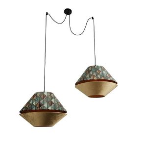 Závesná lampa čierna s dvojitým zamatovým tienidlom s dizajnom listov a béžovou farbou 2-svetlá - Cava Luxe vyobraziť