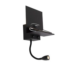 Moderná nástenná lampa čierna s USB a flexibilným ramenom - Flero vyobraziť