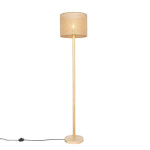 Inteligentná drevená stojaca lampa s prírodným ľanovým tienidlom 32 cm vrátane Wifi A60 - Mels vyobraziť
