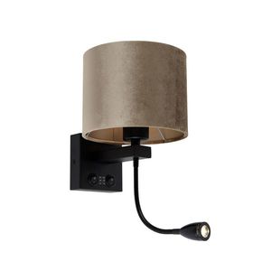 Nástenná lampa čierna s hnedým zamatovým tienidlom 18 cm - Brescia Combi vyobraziť