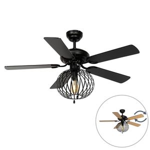 Stropný ventilátor čierny s drevenou potlačou 107, 5 cm s ťahovým spínačom - Mistral Johanna vyobraziť