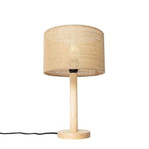 Rustikálna stolná lampa drevo s ľanovým tienidlom prírodná 25 cm - Mels vyobraziť