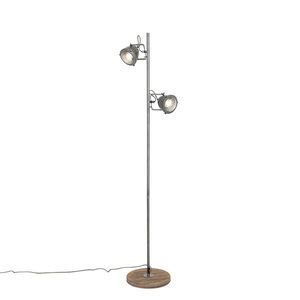Priemyselná stojaca lampa oceľ s drevom 2-svetlá - Emado vyobraziť