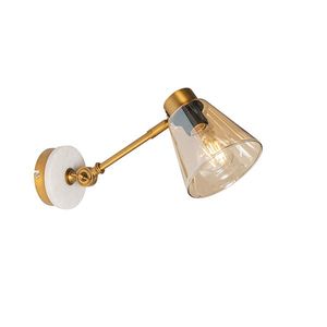 Art Deco nástenná lampa bronzová s mramorom a jantárovým sklom - Nina vyobraziť