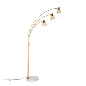 Oblúková lampa bronzová s mramorom a jantárovým sklom 3-svetlo - Nina vyobraziť