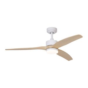 Inteligentný stropný ventilátor biely s drevenou potlačou 132 cm vrátane LED stmievateľného s diaľkovým ovládaním - Joly vyobraziť