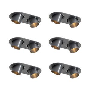 Sada 6 zapustených bodových svetiel Gunmetal GU10 35 mm naklápateľné 2-svetelné - Installa vyobraziť