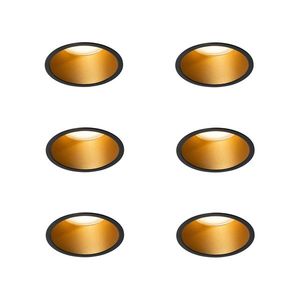 Set van 6 moderne inbouwspots zwart met goud GU10 70mm IP44 - Dept vyobraziť