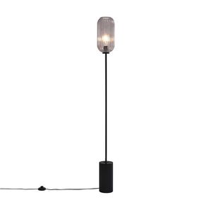 Art Deco stojaca lampa čierna s dymovým sklom - Rid vyobraziť