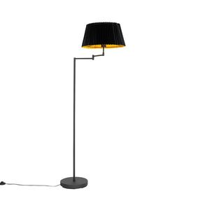 Stojaca lampa čierna s čiernym skladaným tienidlom a nastaviteľným ramenom - Ladas Deluxe vyobraziť