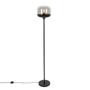 Dizajnová stojaca lampa čierna so zlatom a dymovým sklom - Kyan vyobraziť