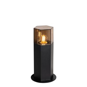 Vonkajšia stojaca lampa čierna s dymovým tienidlom šesťuholníkovým 30 cm - Denmark vyobraziť