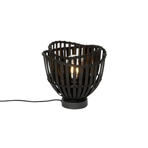 Orientálna stolná lampa čierna bambus - Pua vyobraziť