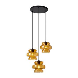 Retro závesná lampa čierna s oranžovým sklom 3-svetlá - Denise vyobraziť
