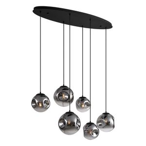 Art Deco závesná lampa čierna s oválnou stropnou doskou a dymovým sklom 6-Lights - Douglass vyobraziť