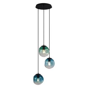 Art Deco závesná lampa čierna s modrým a zeleným sklom 3-svetlá - Douglass vyobraziť