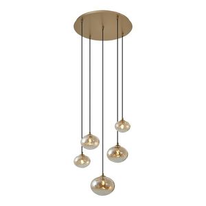 Závesná lampa Art Deco zlatá s jantárovým sklom - Jia vyobraziť
