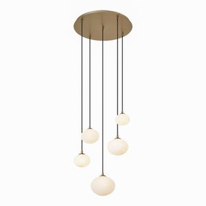 Závesná lampa Art Deco zlatá s opálovým sklom 5-svetiel - Yani vyobraziť