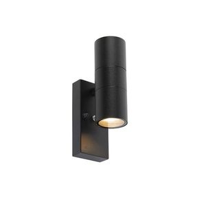 Vonkajšia nástenná lampa čierna 2-svetlá IP44 so senzorom súmraku - Duo vyobraziť