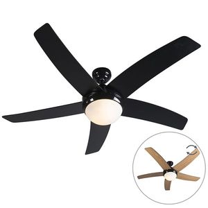 Stropný ventilátor čierny s drevenou potlačou 132 cm s diaľkovým ovládaním - Cool vyobraziť