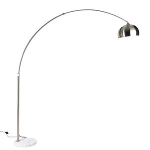 Oceľová oblúková stojaca lampa s bielym mramorovým podstavcom s oceľovým tienidlom - Arc XXL vyobraziť